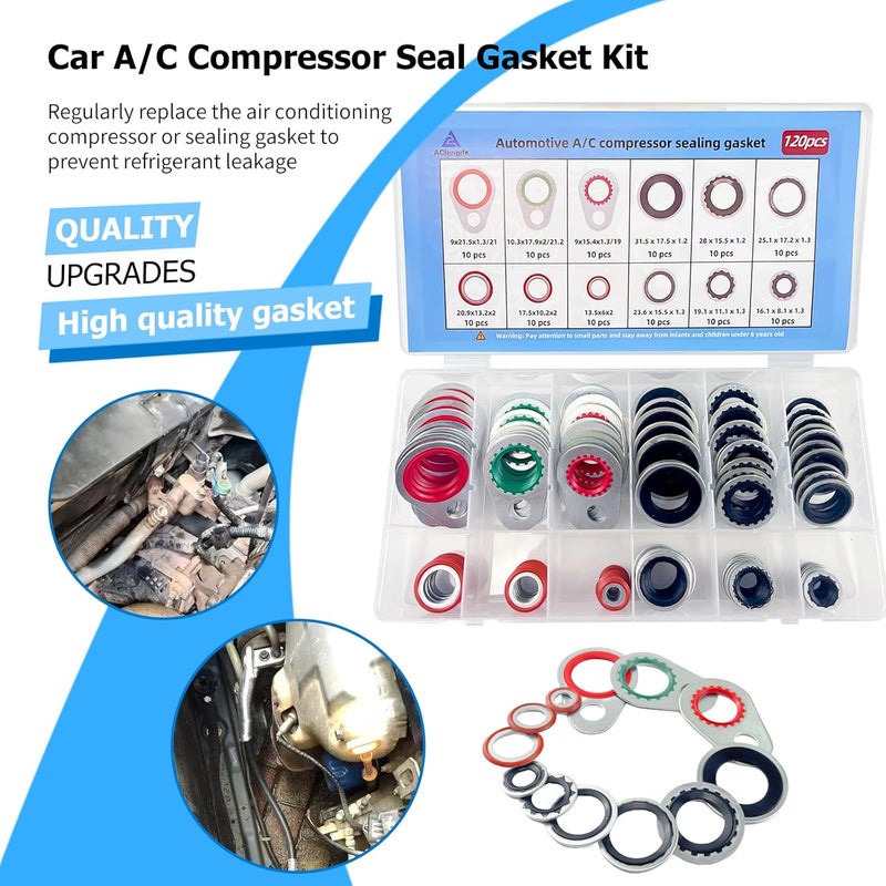 AClengda 120pcs automotive A/C system compressor gasket seal, Air Conditioner Compressor Port Seal Gasket Kit Bonded Gasket Seal Assortment Set (120 pcs) - Image 5